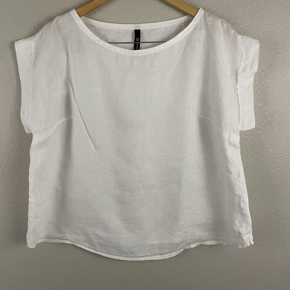 Garnish PDX Womens XL White 100% Linen Boxy Short Sleeve Artsy Blouse